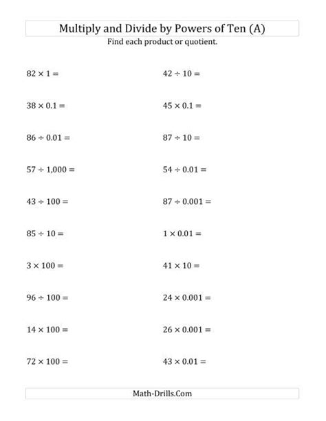 Multiplying And Dividing Powers Of Ten Worksheet Printable Calendars At A Glance