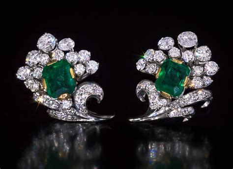 Vintage Emerald Diamond White Gold Earrings Ref: 820648 - Antique Jewelry | Vintage Rings ...