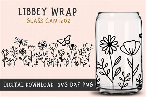 Flower Oz Libbey Can Glass Full Wrap Graphic By Craftycuttersvg