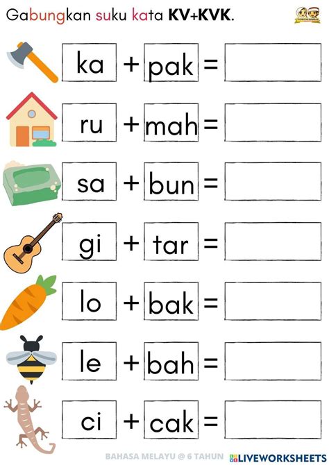 Suku Kata Kv Bb Worksheet Artofit