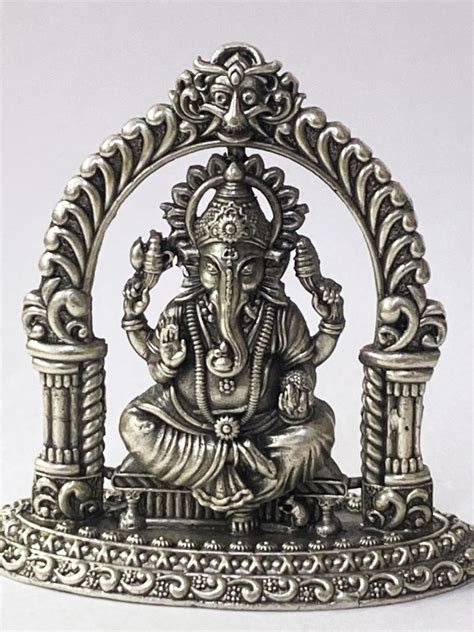 Artistic Pure Silver Ganesh Idol With Mehrab Mm Ht