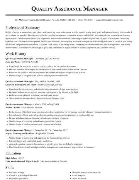 Quality Assurance Resume Template Quality Assurance Resume Examples