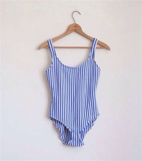 Swimwear Stripes Stripped Swimwear Blue White Blue And White Striped Blue Bathing Suit Retro One