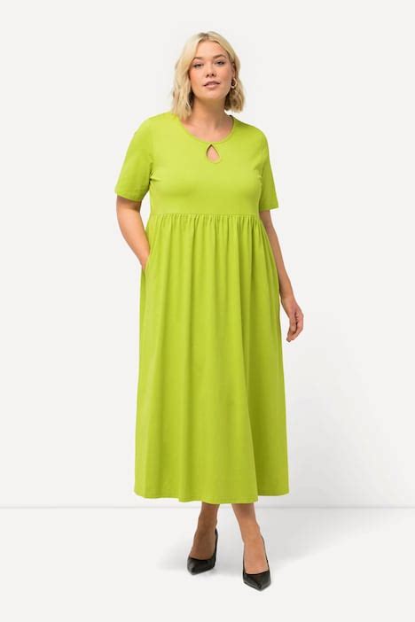 Keyhole Neckline Empire Knit A Line Pocket Dress May Green Ulla Popken