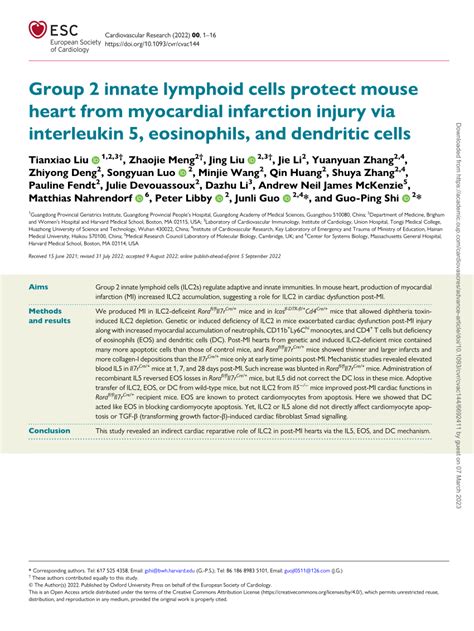 Pdf Group 2 Innate Lymphoid Cells Protect Mouse Heart From Myocardial