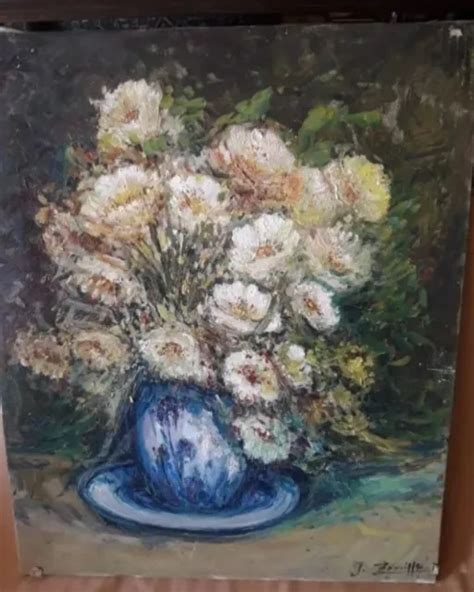 TABLEAU BOUQUET DE Fleurs Huile sur toile Nature Morte XXème