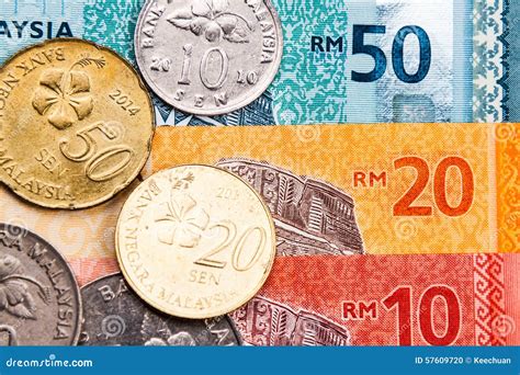 Closeup of Malaysia Ringgit Currency Notes and Coins Stock Photo ...