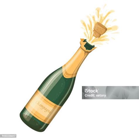 Bottle Of Champagne With Flying Cork Stock Illustration Download