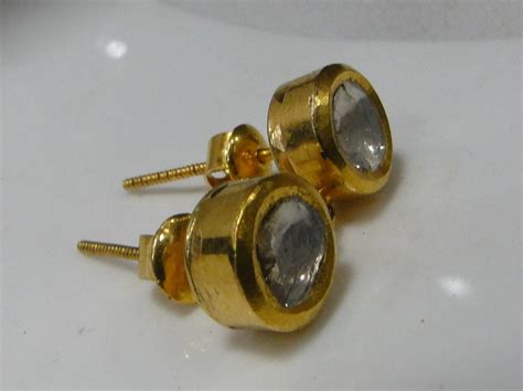 Vintage Antique 22 K Solid Gold Natural Diamond Studs Earrings Polki