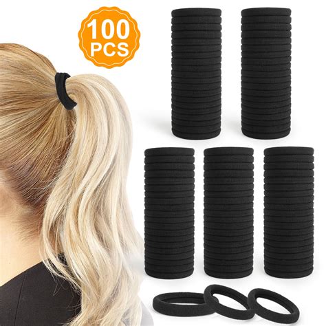 100pcs W O W P a r t s Black Hair Ties, Elastic Thick Bands, No Damage ...