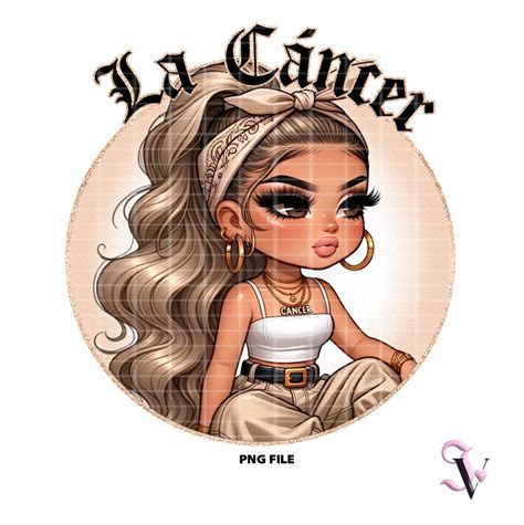 La Cancer Chicana Chola Zodiac Chibi Style Latina Shirt Png For Dtf Iron On Print Sublimation