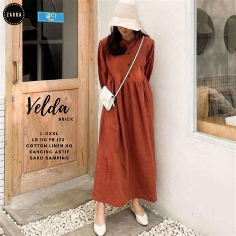 Jual Velda Dress Bahan Catton Adem Dress Busui Kancing Aktif Midi