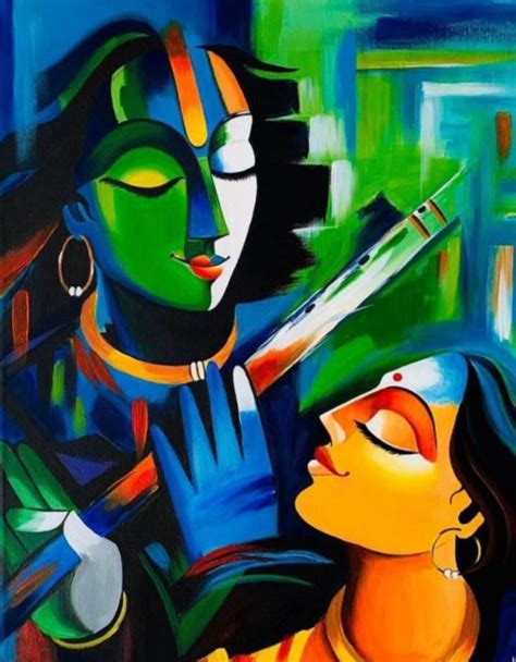 Modern Art Paintings Of Lord Krishna And Radha