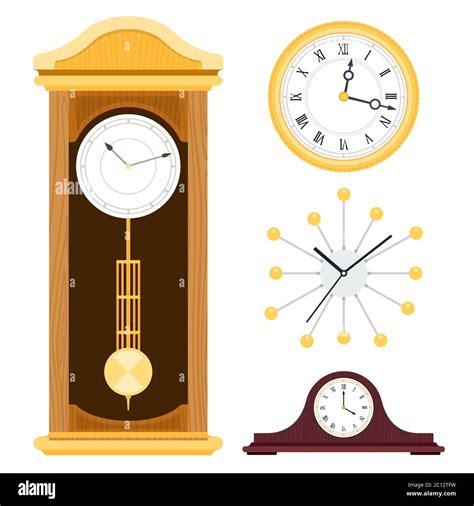 Set different styles of clocks for interior decoration vector icons in ...