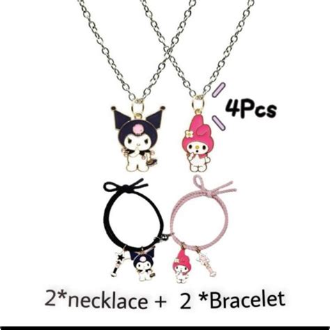 Kit Sanrio Kuromi E My Melody Colar E Pulseiras Sanrio Kawaii Cute