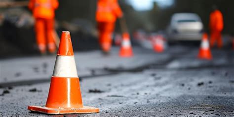 Premium Photo | Safety cones blurred road construction background road ...