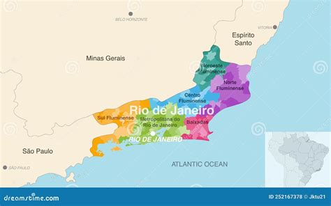 Brazil State Rio De Janeiro Administrative Map Showing Municipalities