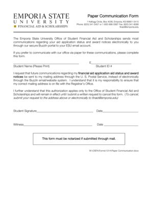 Fillable Online Emporia Paper Communication Form Emporia State