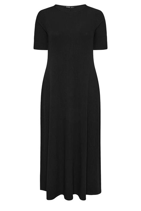 Yours Plus Size Black Swing Ribbed Maxi Dress Yours Clothing