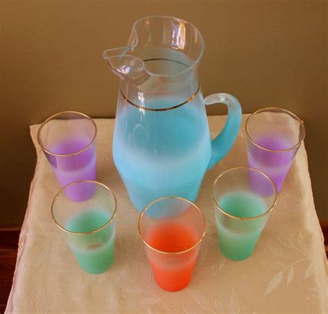 Vintage West Virginia Blendo Frosted Glass Pitcher With 5 Etsy Glass Pitchers Frosted Glass