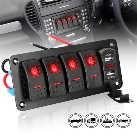 LED Switch Panel Sticker Waterproof 12V 24V 4 Gang Toggle Rocker