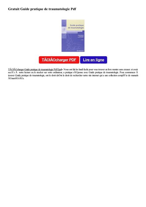 Pdf Guide Pratique De Traumatologie Telecharger Ebooks By