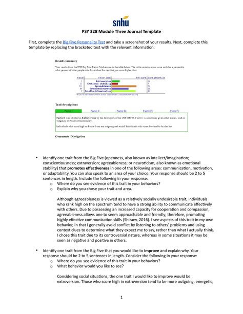 Psy Module Three Journal Next Complete This Template By