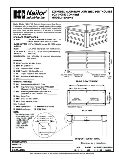 Fillable Online Submittal Model Phb Extruded Aluminum Louvered