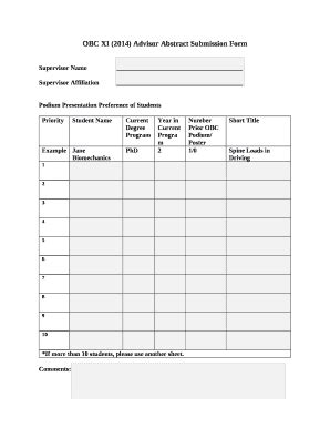 OBC XI 2014 Advisor Abstract Submission Doc Template PdfFiller