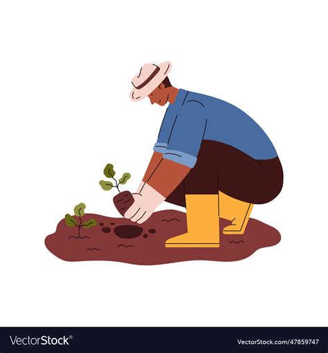 Farmer planting a plant in the soil flat cartoon Vector Image