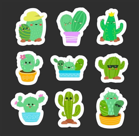 Lindo Cactus Personaje De Dibujos Animados Pegatina Marcador Estilo De