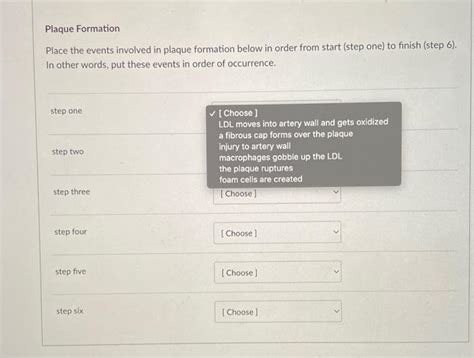 Solved Plaque Formation Place the events involved in plaque | Chegg.com