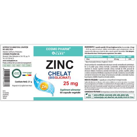 Zinc Bisglicinat Chelat Mg Capsule Vegetale Cosm Farmacia