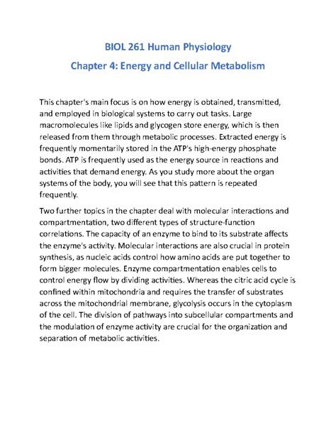 Human Physiology Ch 4 Notes BIOL 261 Human Physiology Chapter 4