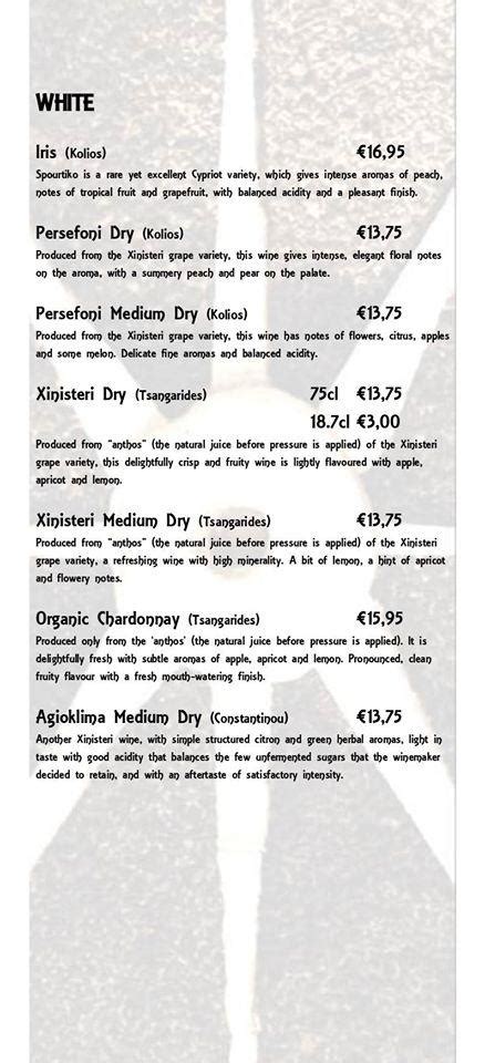 Menu at Sonny's Restaurant, Paphos, Christou street