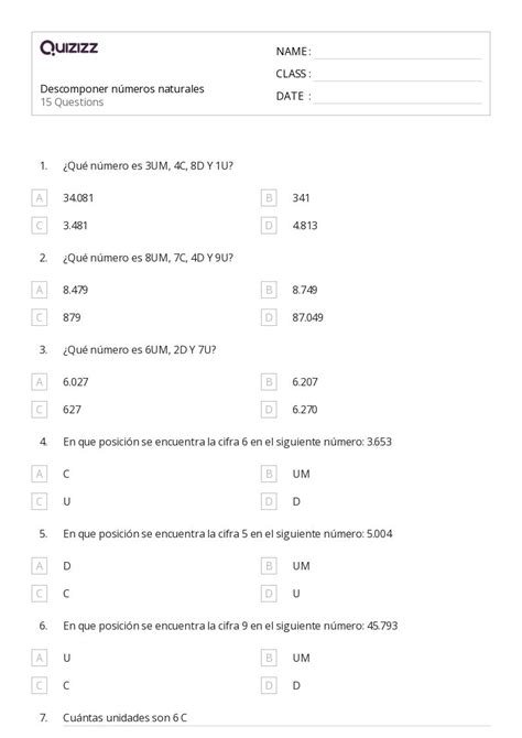 Componer Y Descomponer N Meros Hojas De Trabajo Para Grado En