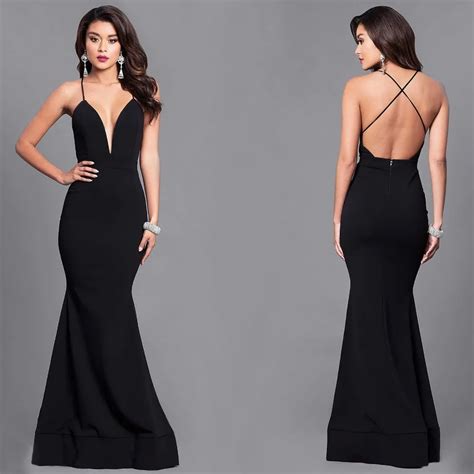 Buy Sexy Deep V Neck Evening Dresses Long Criss Cross Backless Mermaid Formal