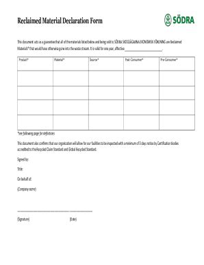 Fillable Online Appendix A Reclaimed Material Declaration Form Fax