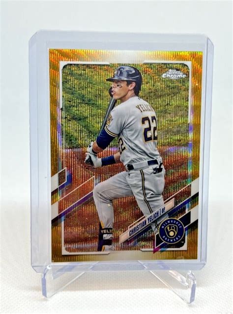 2021 Topps Chrome Christian Yelich Gold Wave Refractor 01 50 SSP 18