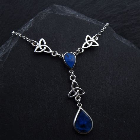 Triquetra Blue Abalone Shell Necklace Sterling Silver Elven Necklace