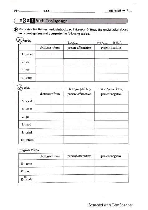 L3 Workbook Pages クラス なまえ 会話 ・ 文法編 ” Verb Conjugation Memorize The