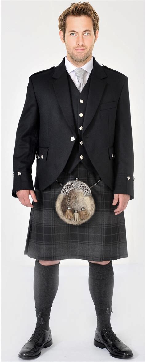 8 Yard Grey Highlander Kilt Full Highland Dress Package Argyll Jacket