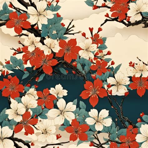 Japanese Style Cherry Blossom Wallpaper with Red and White Flowers ...