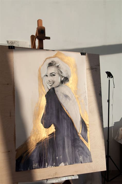 Xxl Drawing Golden Marilyn Monroe 3charcoal Modern Expressive Drawing