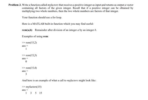 Solved Problem Write A Function Called Myfactors That Chegg