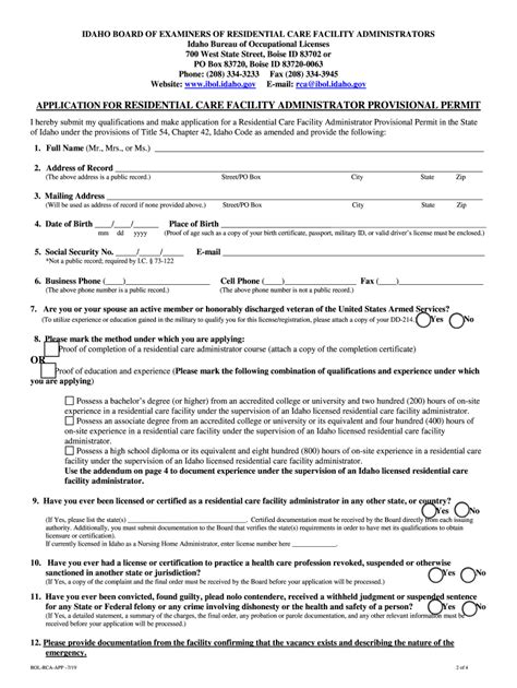 Fillable Online Ibol Idaho Rca Administrator License Application