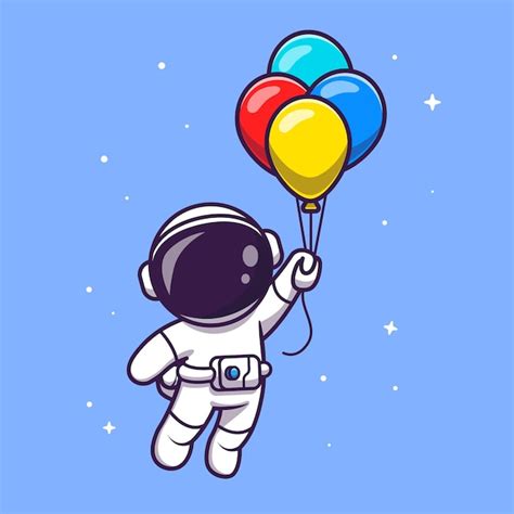 Astronauta Flotando Con Globos Cartoon Vector Icon Illustration Concepto De Icono De Tecnología