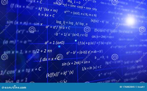 Algebra Concept The Blue Screen Shows The Basic Formulas Of Modern