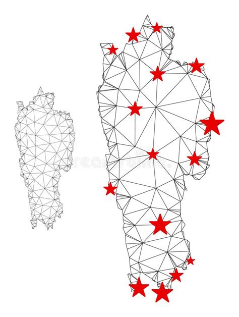 Polygonal Carcass Mesh Vector Mizoram State Map With Stars Stock Vector