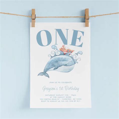 Blue Whale First Birthday Party Invitation Zazzle